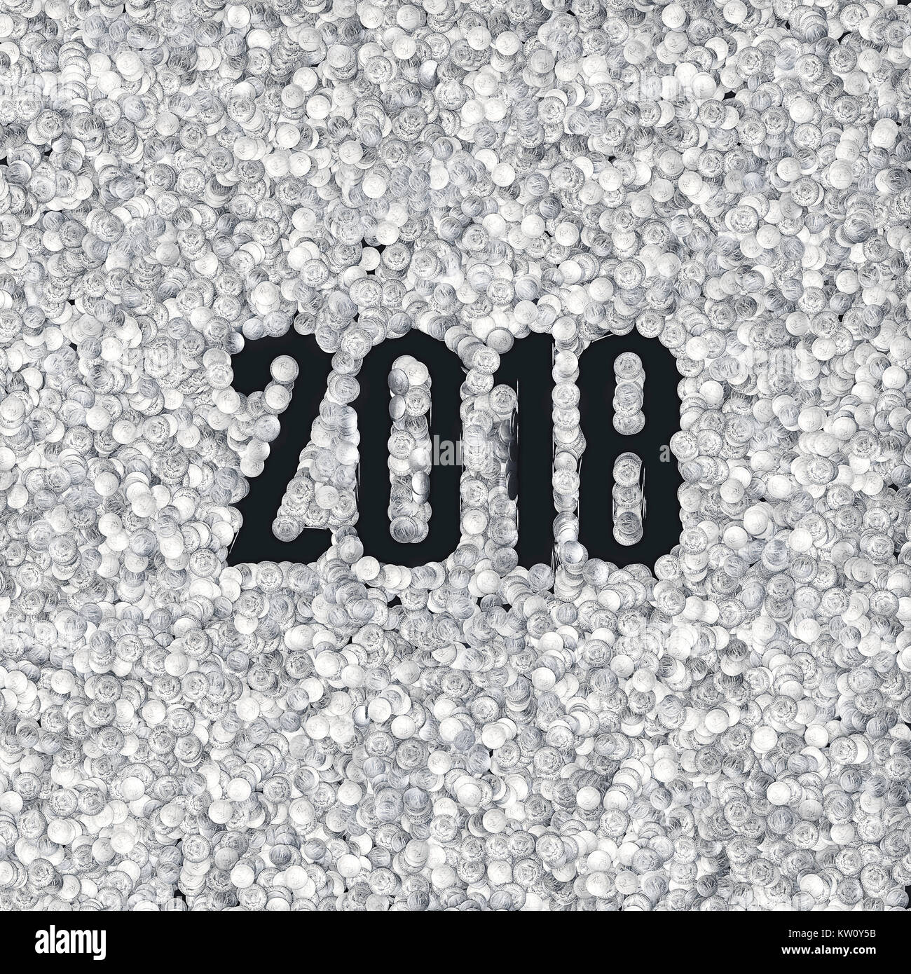 USA coins 2018 / 3D illustration of thousands of one dollar, 50 cent