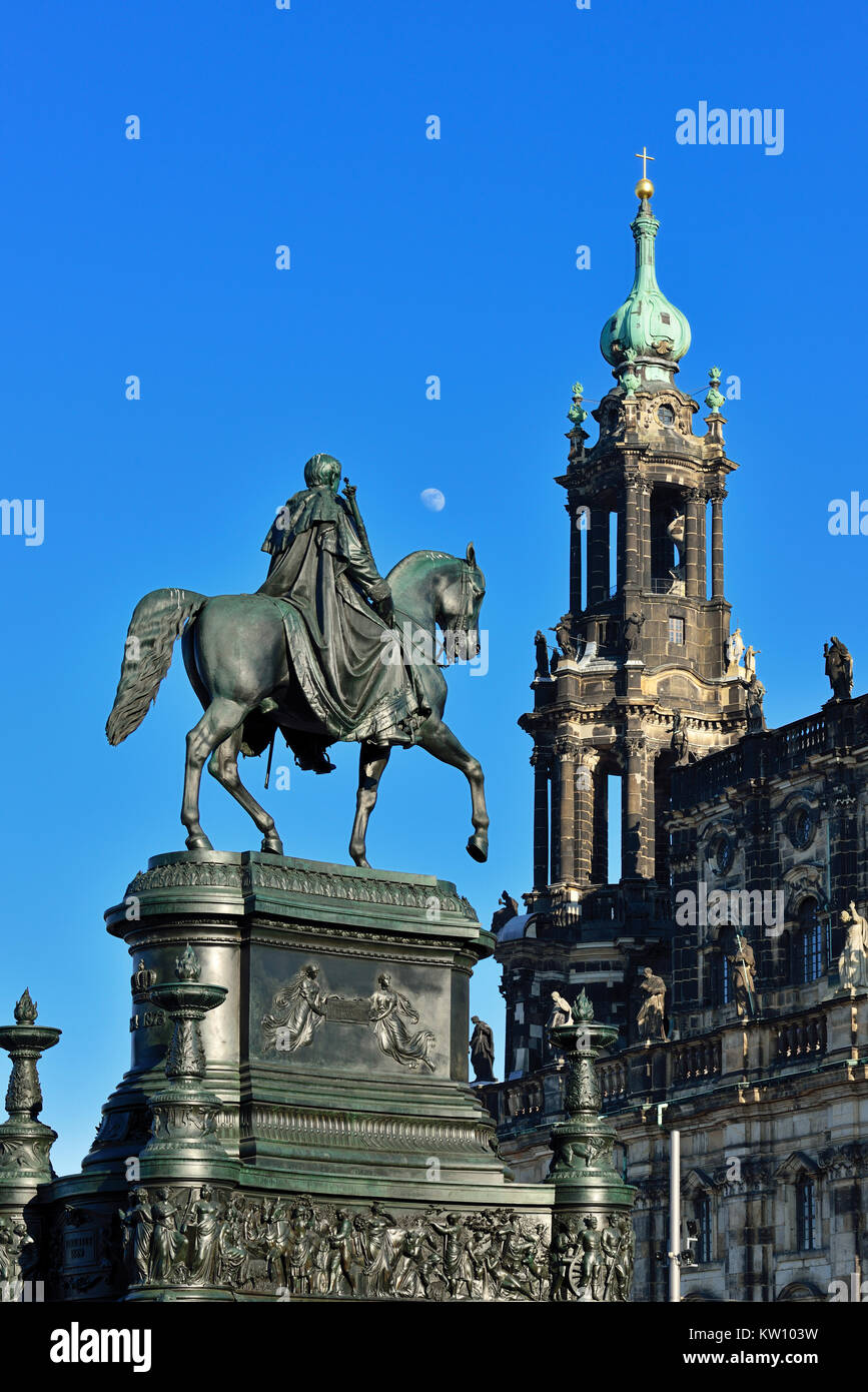Dresden, equestrian statue king Johann and court church, Reiterstandbild König Johann und Hofkirche Stock Photo