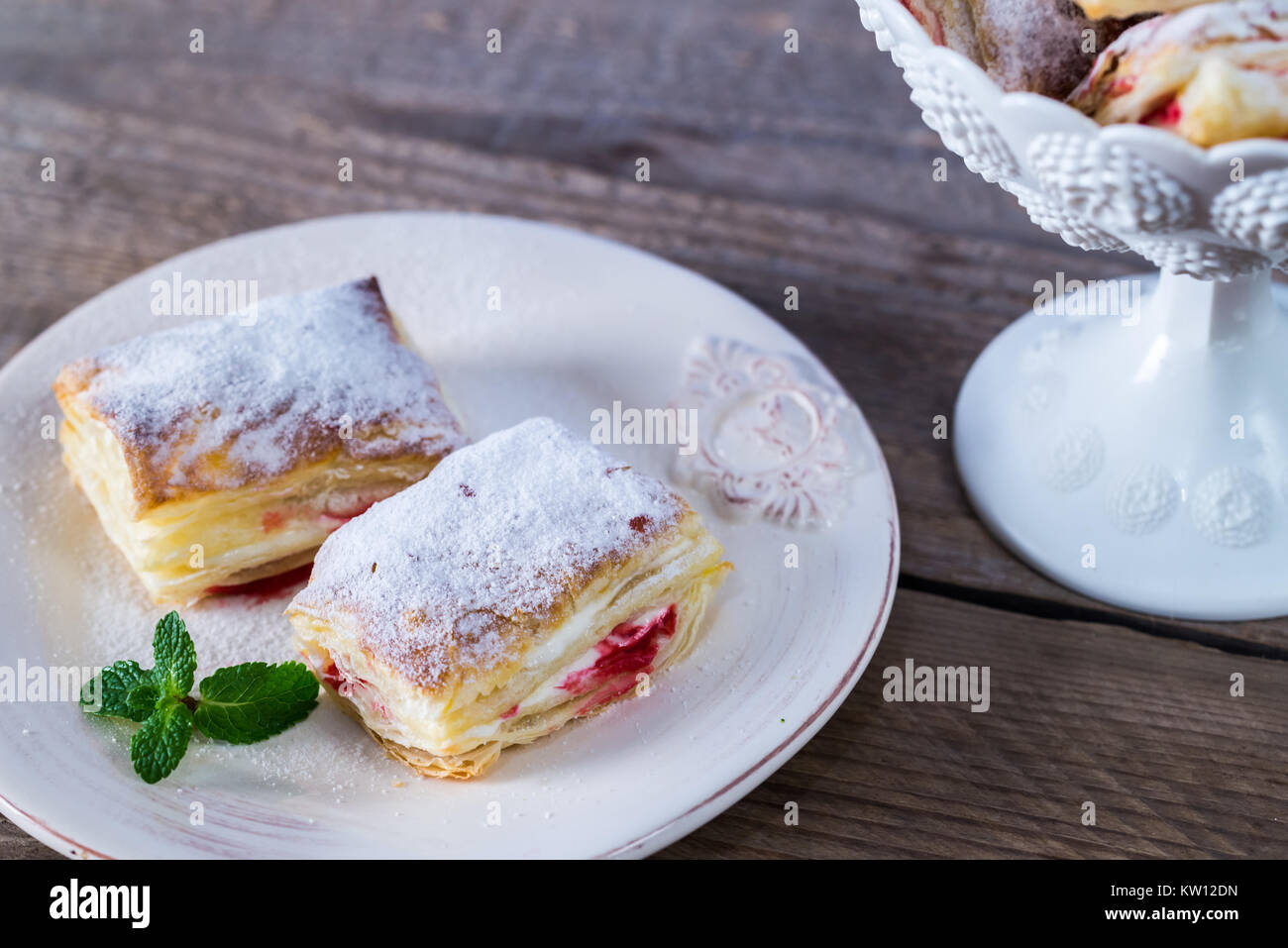 Mille-feuille with fresh cherry Stock Photo