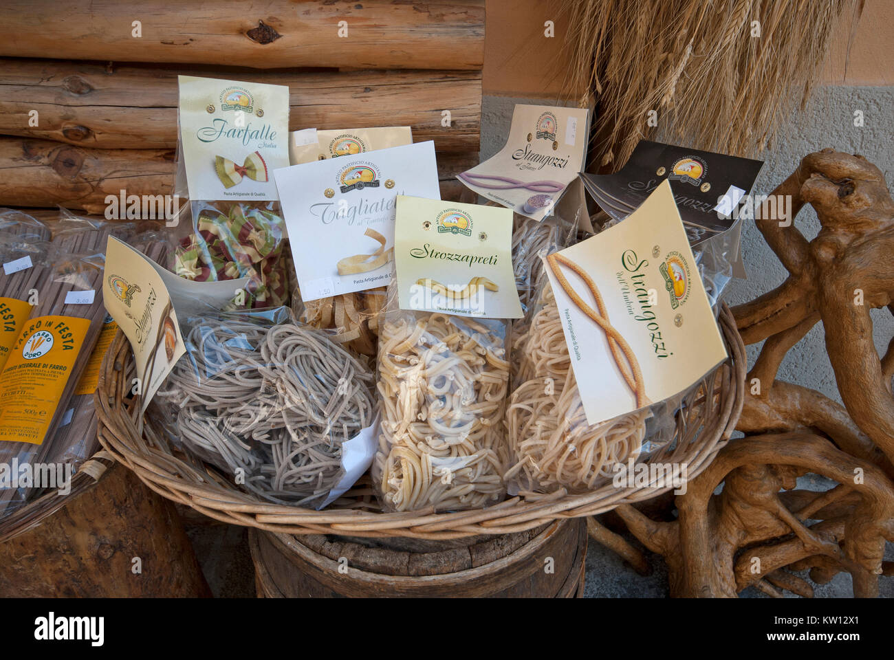 Typical pasta for sale in Norcia, Umbria, Italy Stock Photo
