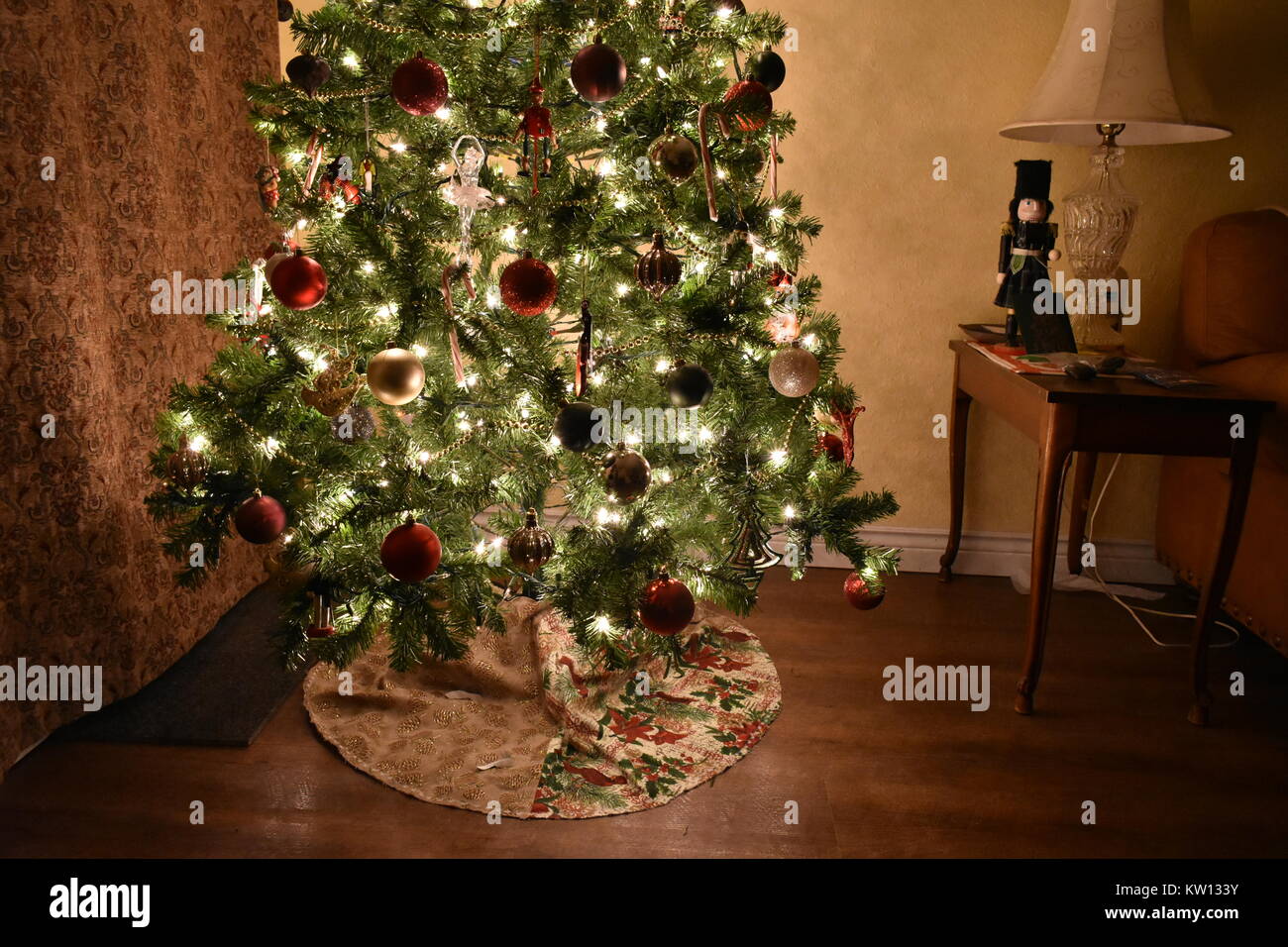 Bottom half of christmas tree fully decorated hires stock photography