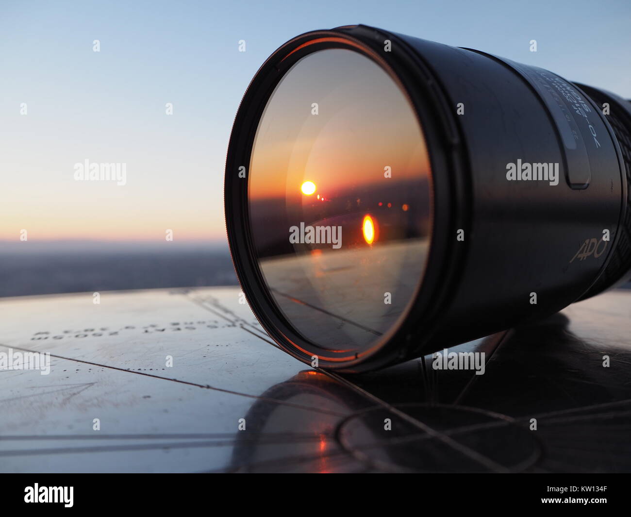 Arthurs Seat Sunrise Reflected In A Lens Stock Photo Alamy