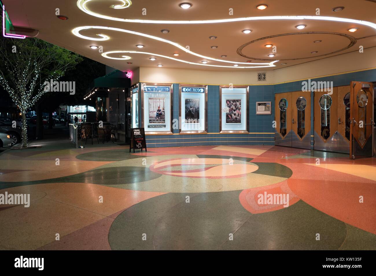 Entryway for the Orinda Theater, an art-deco style theater which originally opened in 1941 and continues to operate in Orinda, California, 2016. Stock Photo