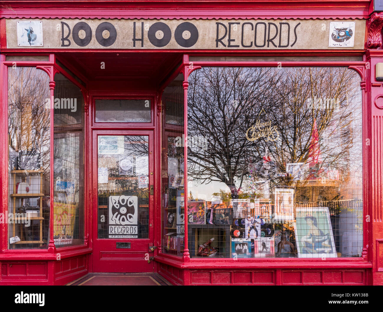 Shop front of 'Boo Hoo Records' vintage record store along Northam Road, Northam, Southampton, UK Stock Photo