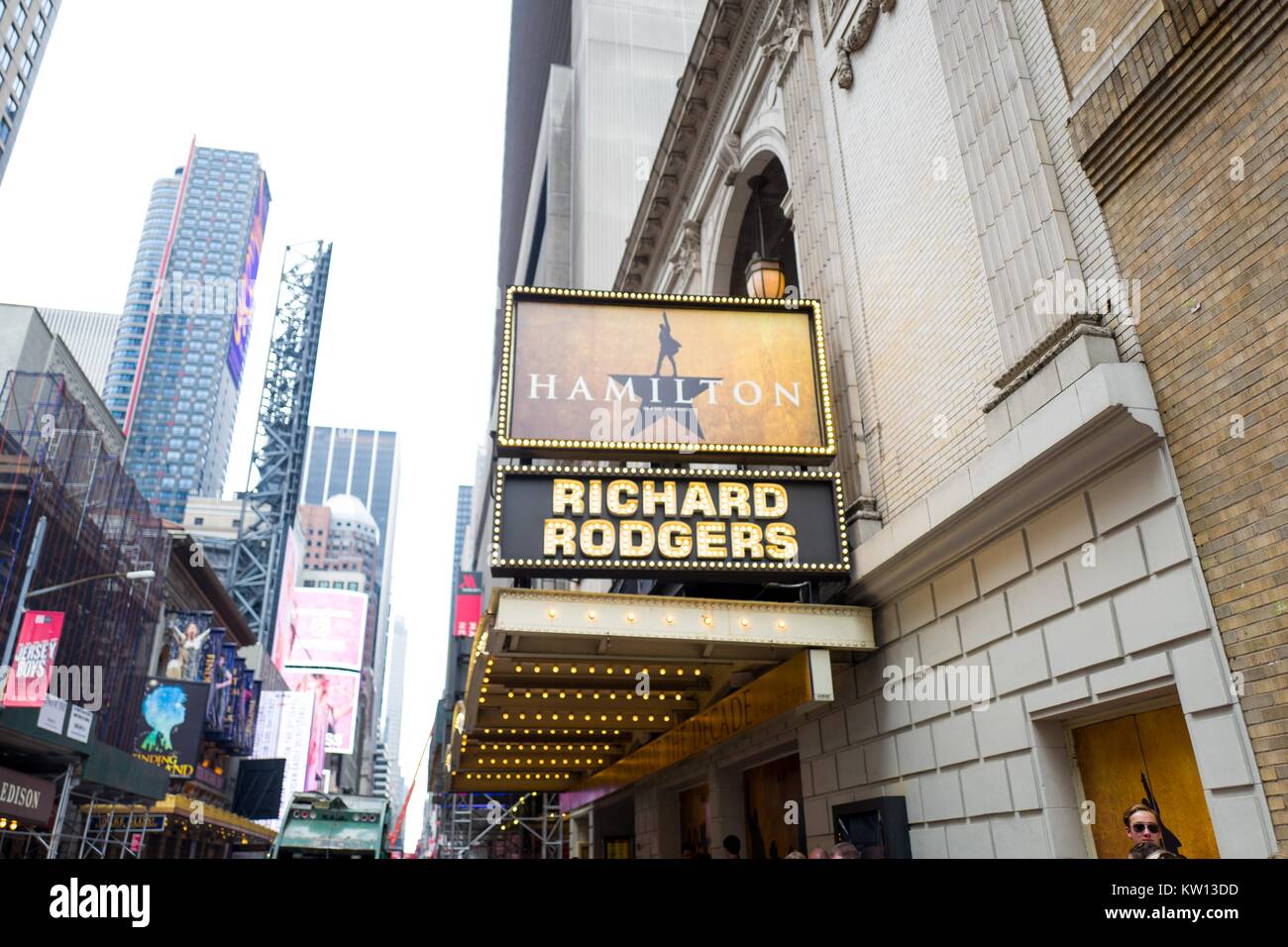 Marquee for the musical Hamilton at the Richard Rodgers theatre, New York City, New York, July 7, 2016. Stock Photo
