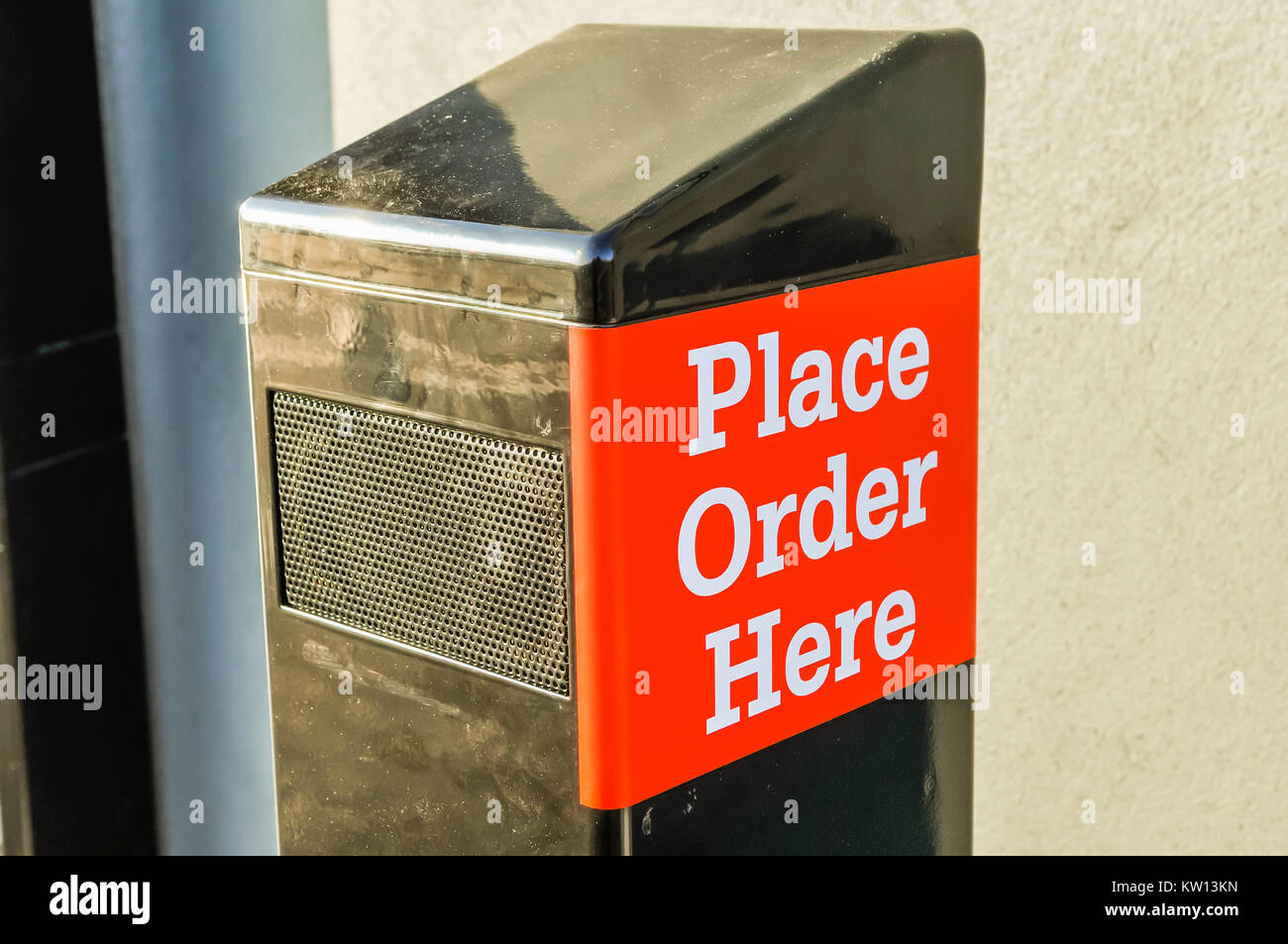 Order placement point at a fast food drive-thru Stock Photo - Alamy