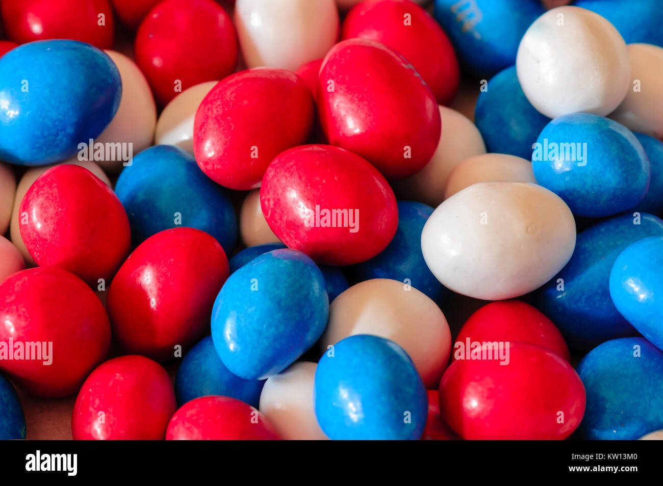 Red, white and blue M&Ms, special edition for the Royal Diamond Jubilee Stock Photo