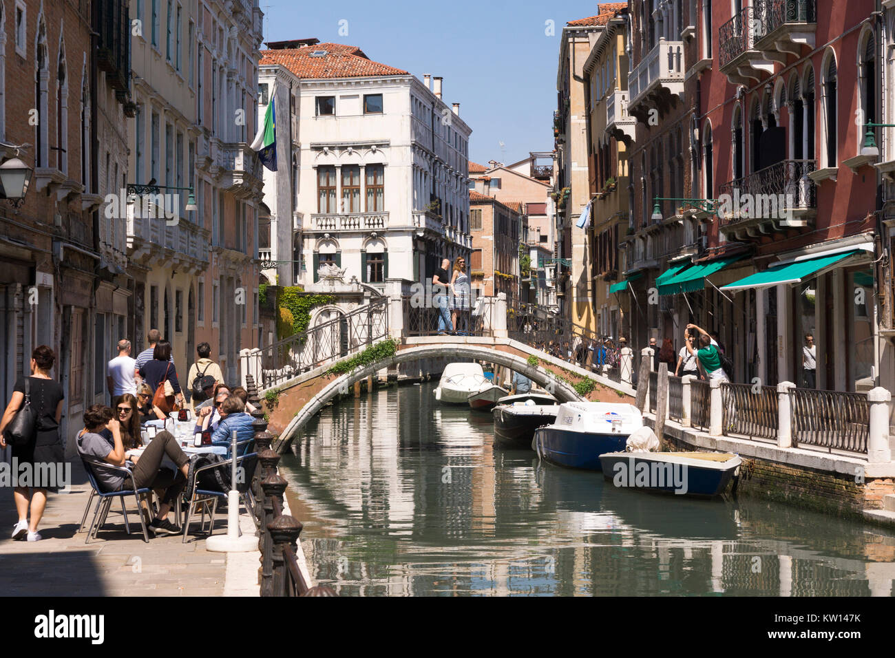 Typical street life on the Fondamenta de la Latte in the Santa Croce quarter of Venice Stock Photo