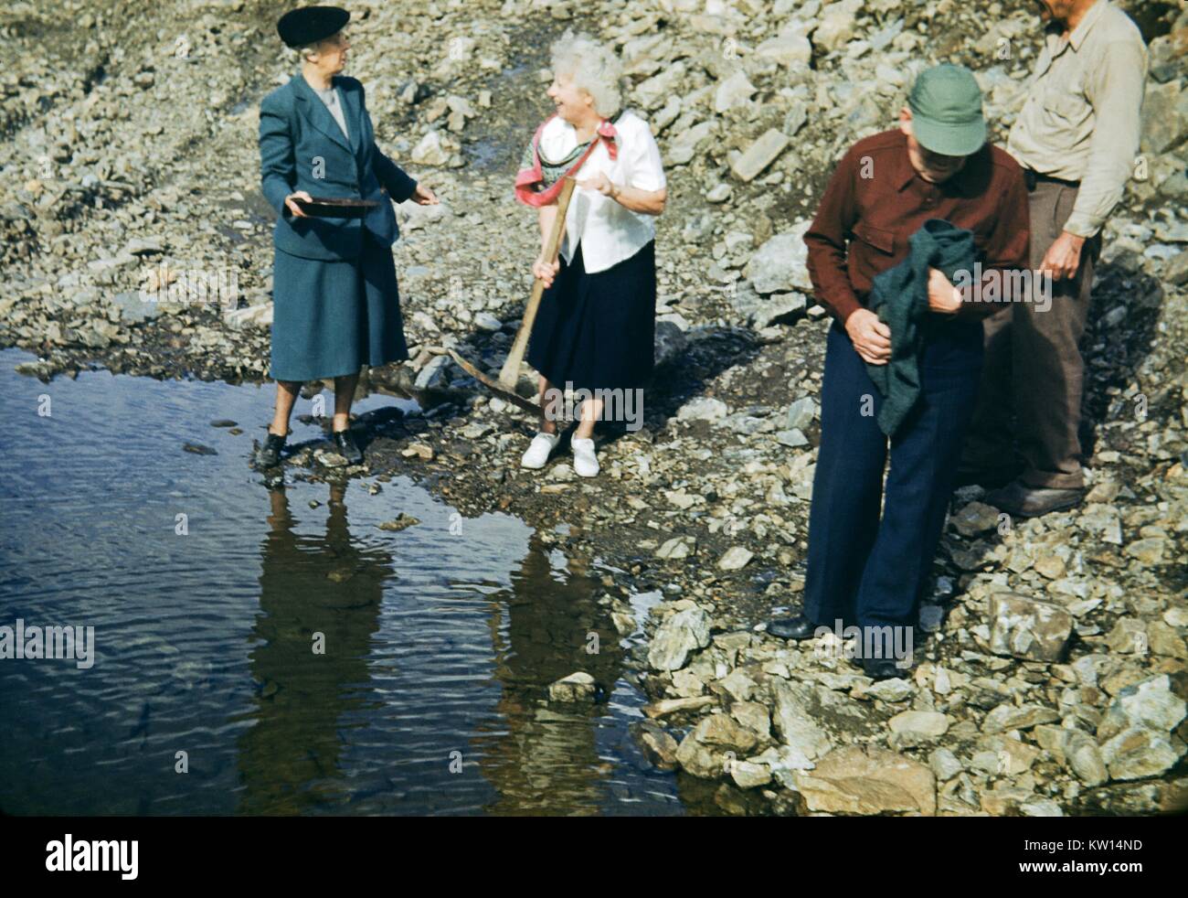 Native Prospecting Examples Vernacular snapshot image of group prospecting and panning, 1952 Stock ...