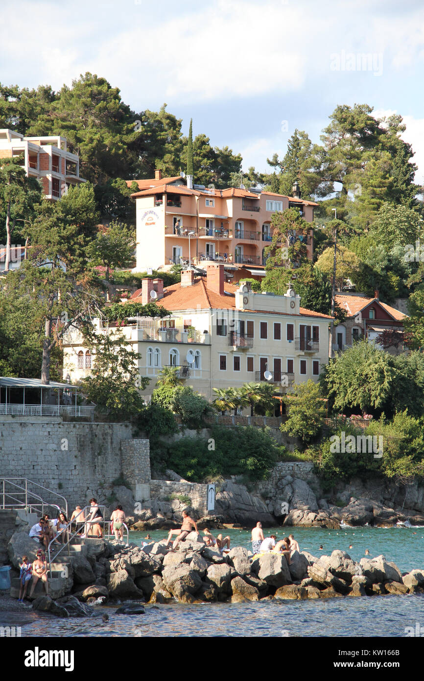 Buildings on the sea coast ni Volosko, Croatia Stock Photo