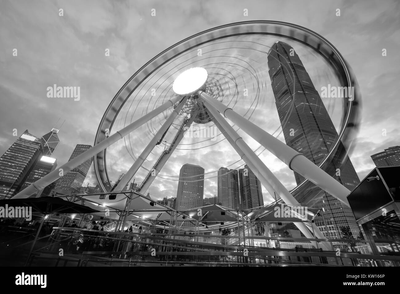 Hong Kong city at night (black and white) Stock Photo