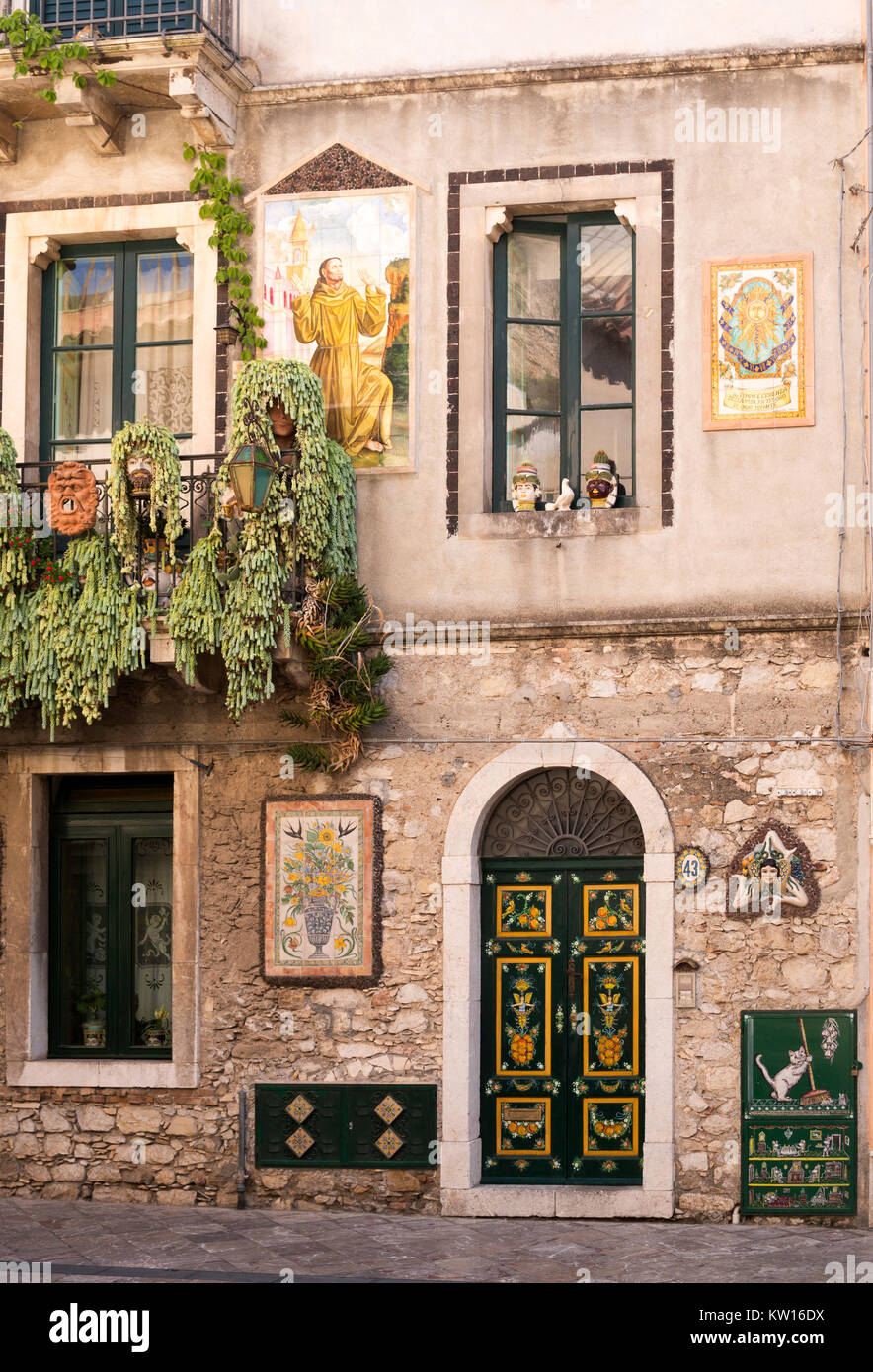 Town house decorated in traditional style using ceramics, Taormina, Sicily, Europe Stock Photo