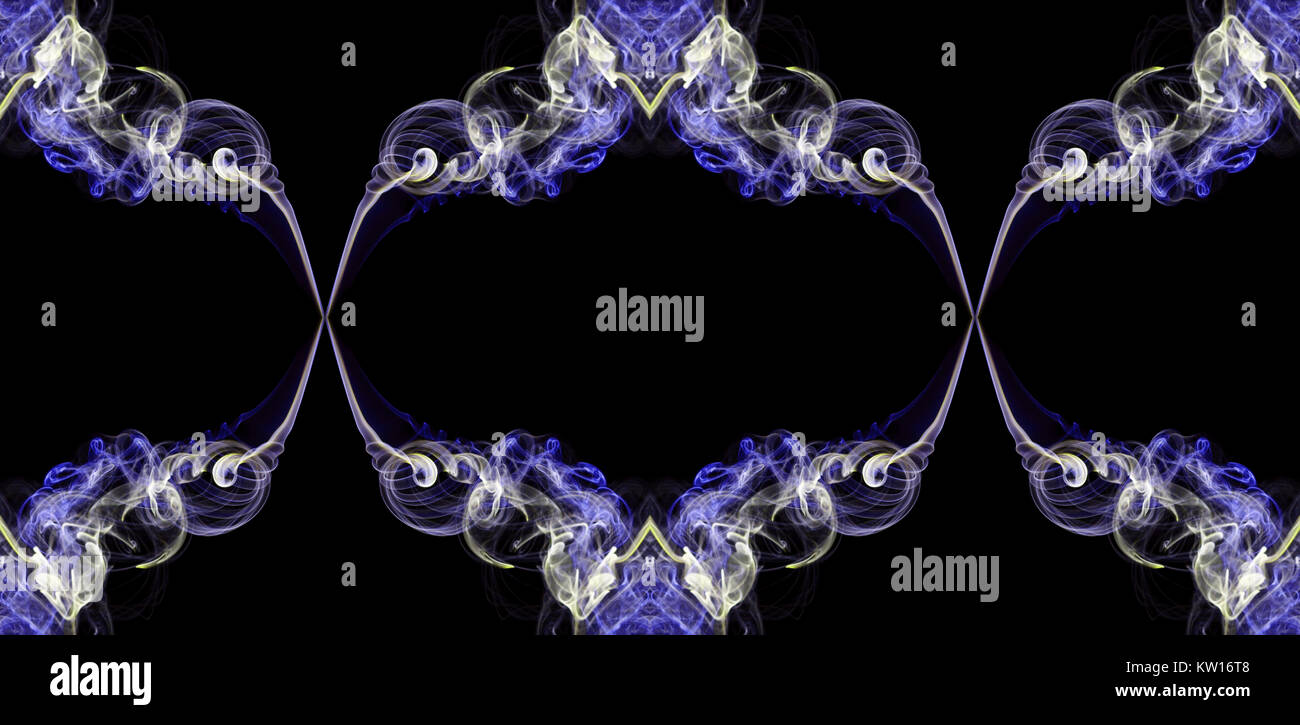 Blue and ecru abstract twisted smoke isolated on black background, formed in circles, projected as an infinity loop Stock Photo