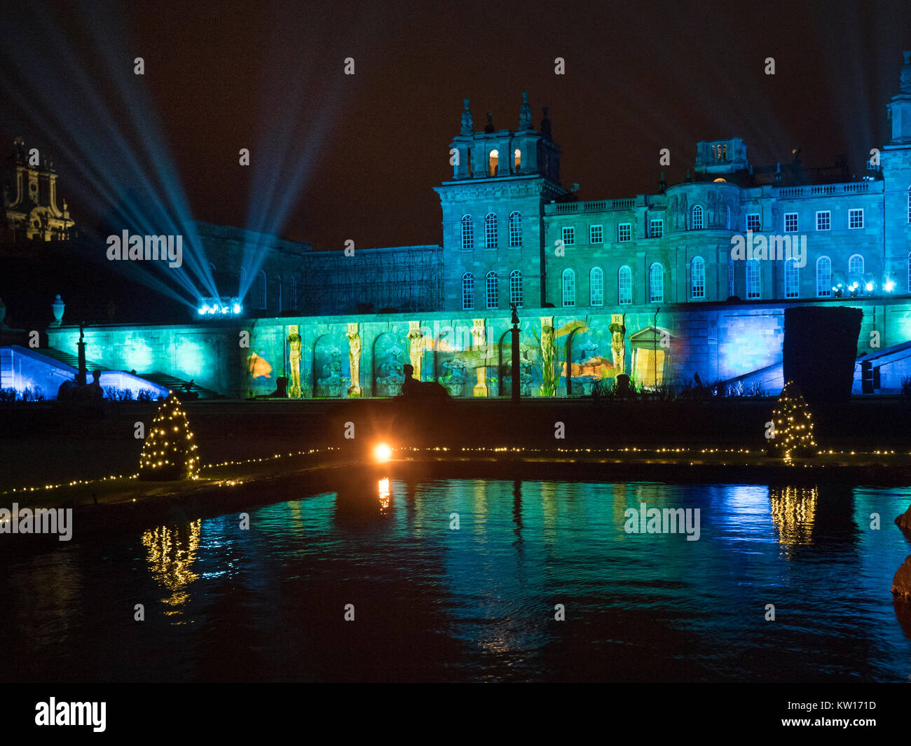 Blenheim Palace Christmas light trail 2017 Stock Photo