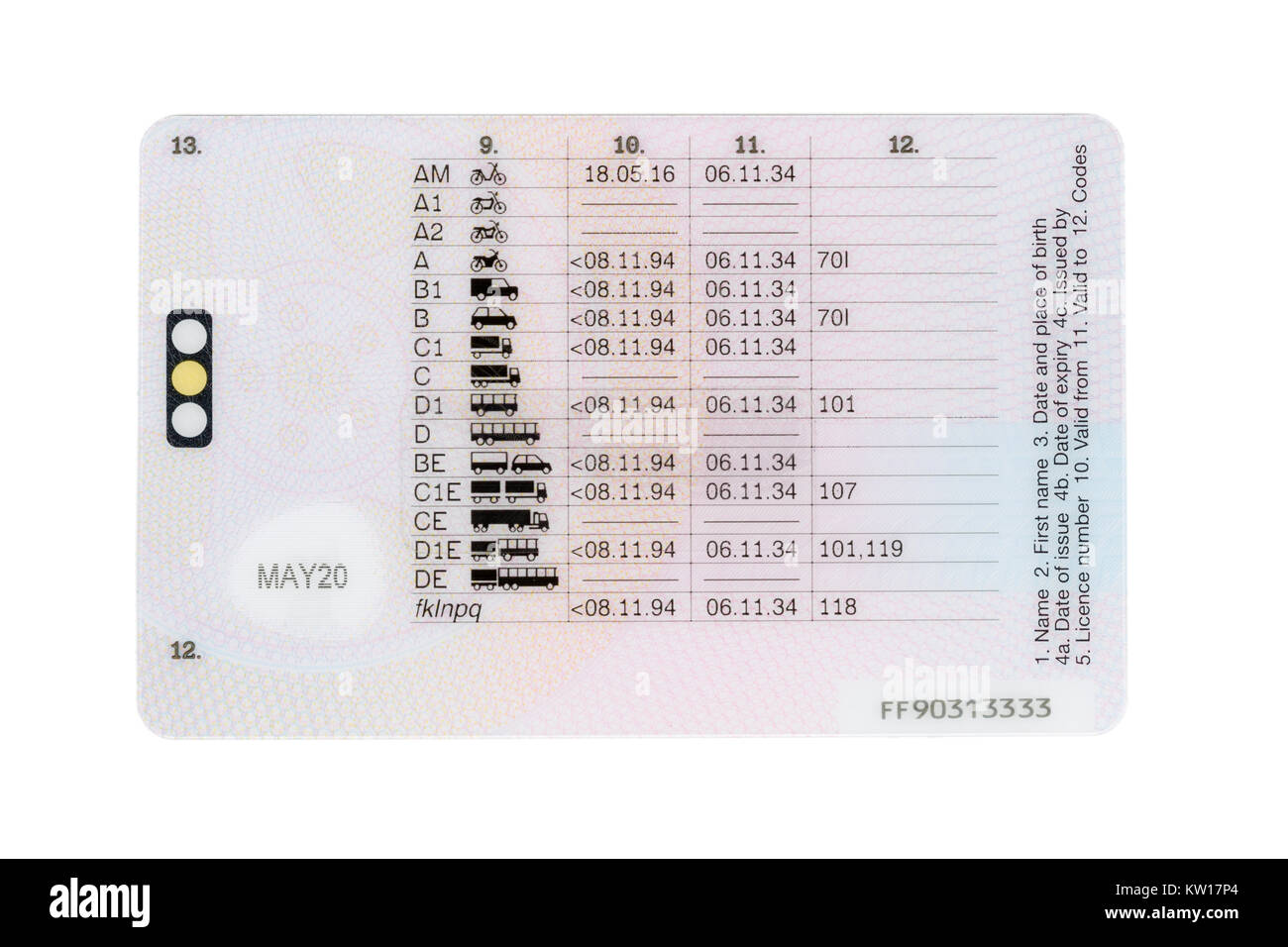 UK driving licence back side Stock Photo