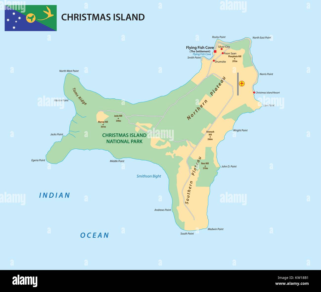 Vector Map Of The Territory Of Christmas Island With Flag Stock Vector Vector Map Of The Territory Of Christmas Island With Flag Stock Vector