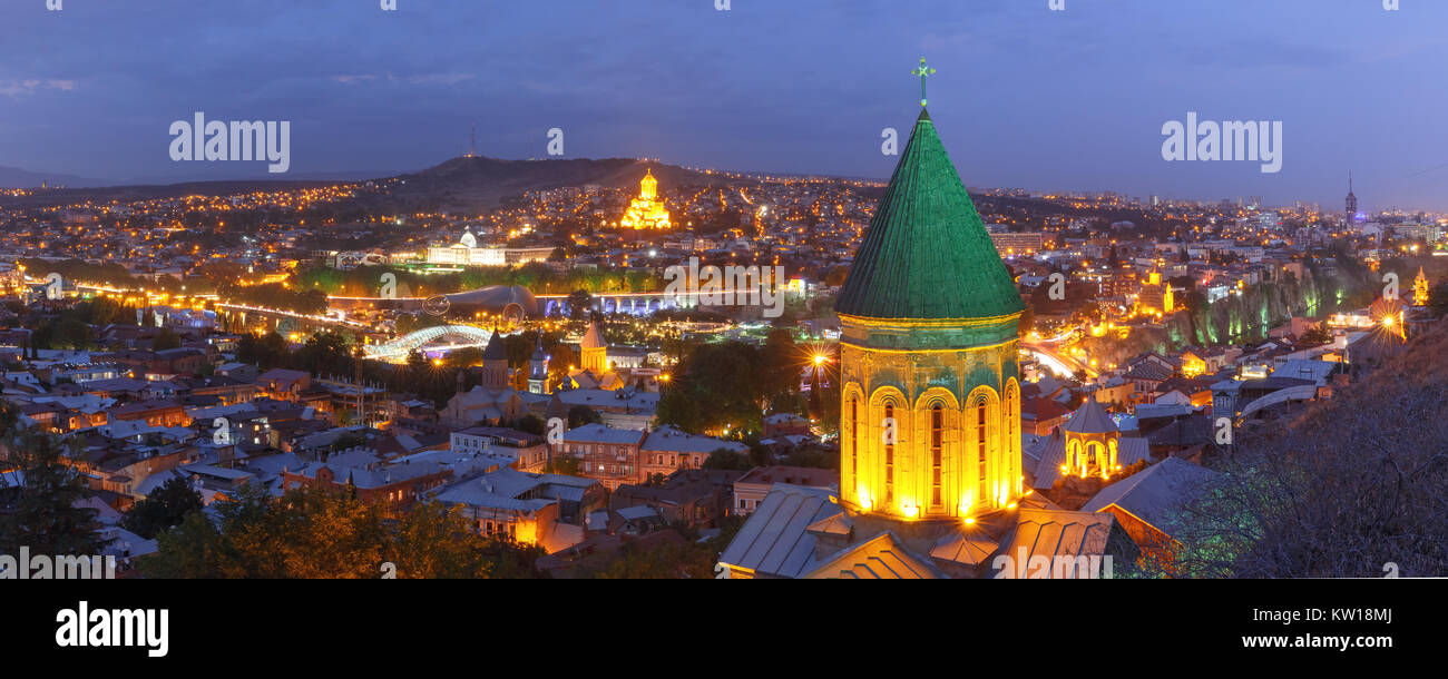 Night aerial view of Old Town, Tbilisi, Georgia Stock Photo