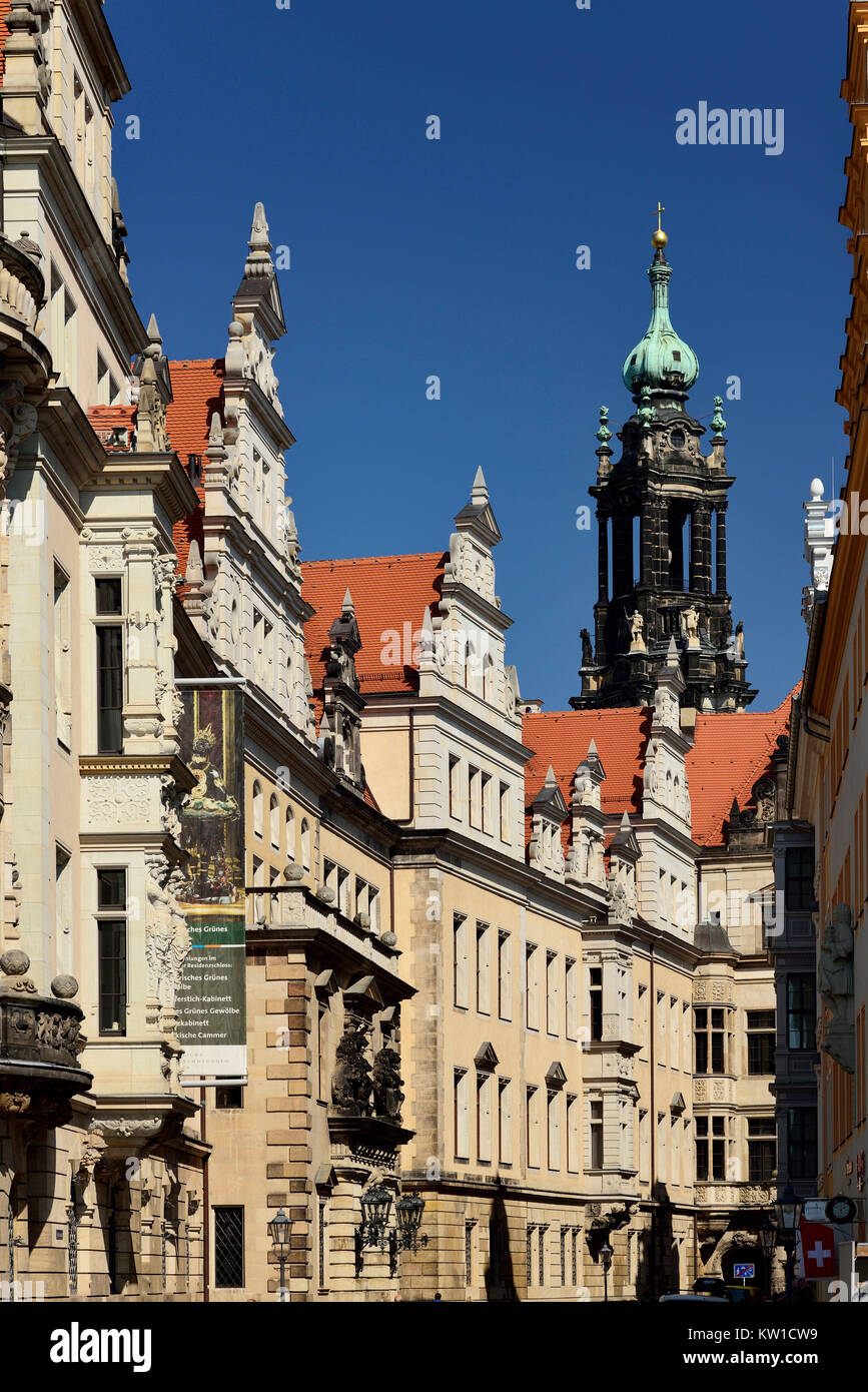Dresden Residenzschloss und Turm der Kathedrale Stock Photo