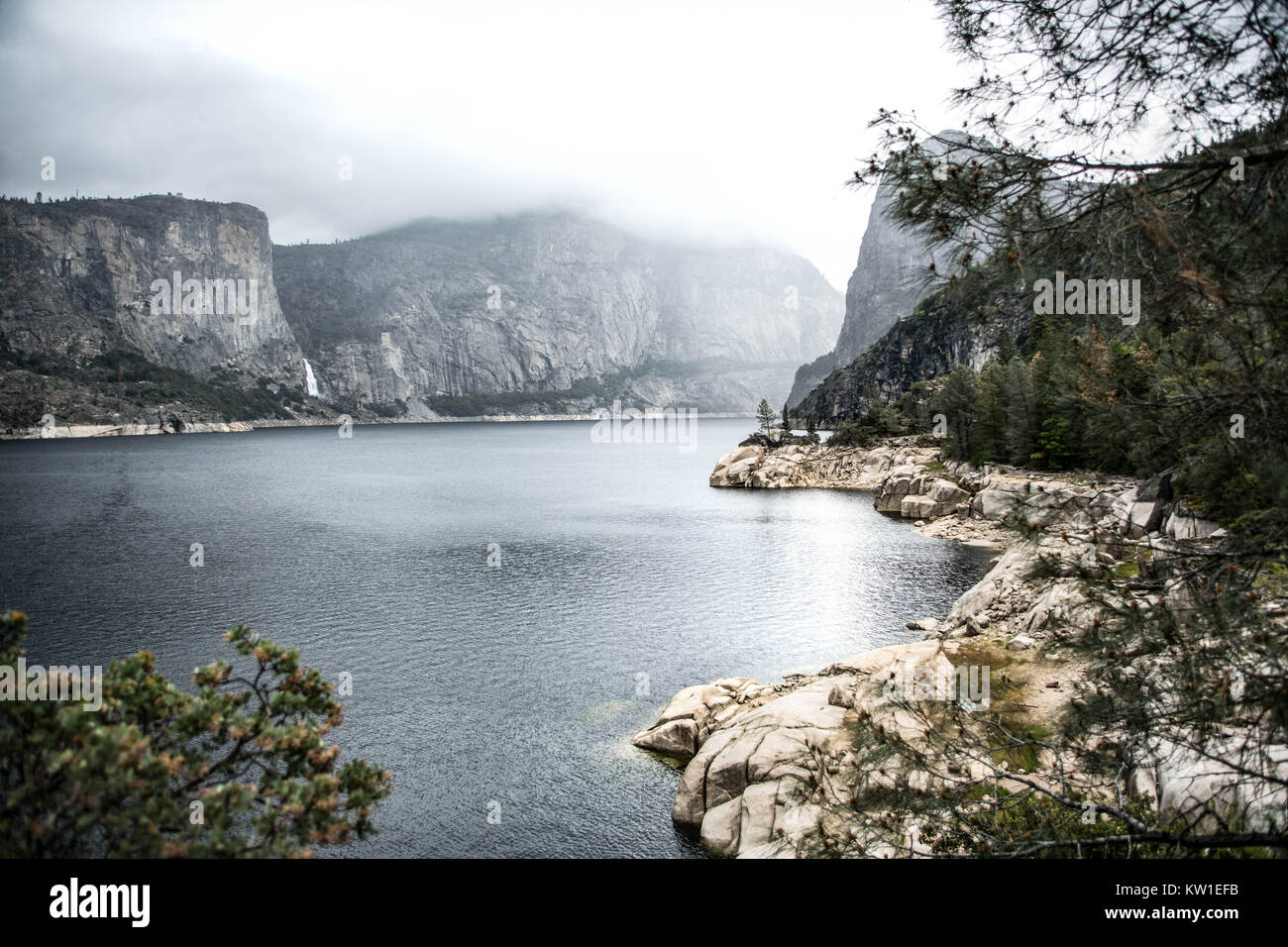 fresh water reservoir with waterfall Stock Photo Alamy