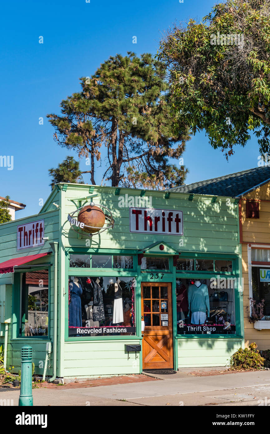 Exterior of a thrift shop in Morro Bay, California that is housed in a