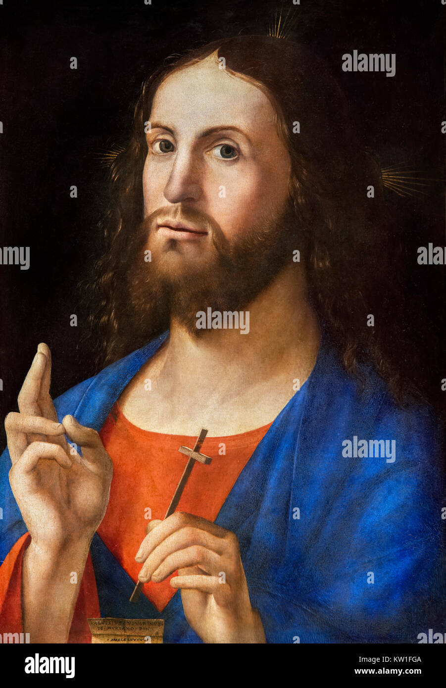 Christ Blessing (Cristo Benedicente) by Alvise Vivarini (1442/53-1503/05), oil on panel, 1498 Stock Photo