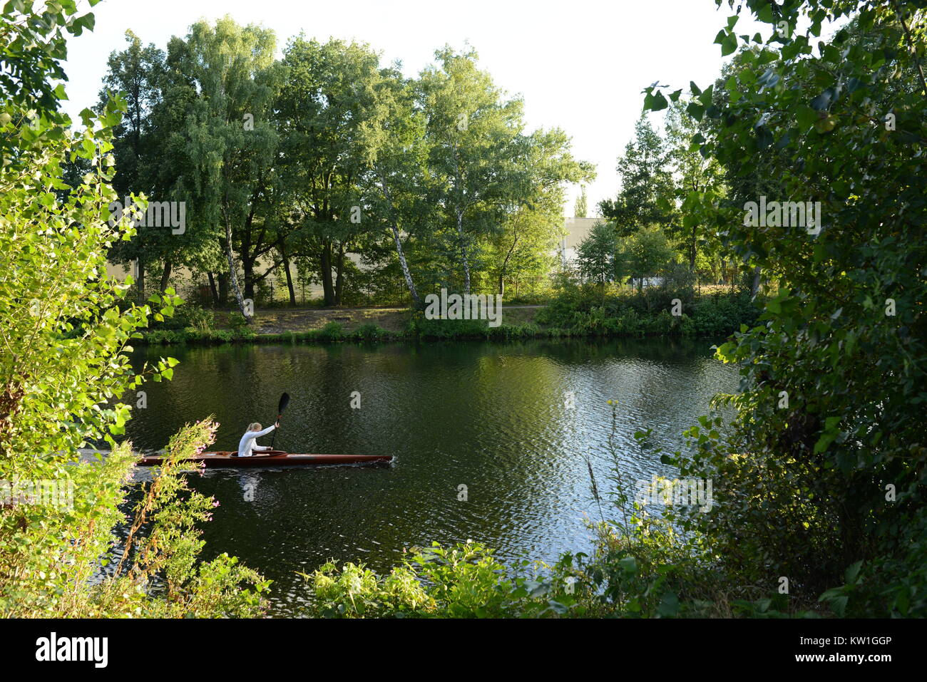 Canoe driver on canoe in the river, in the summer Stock Photo