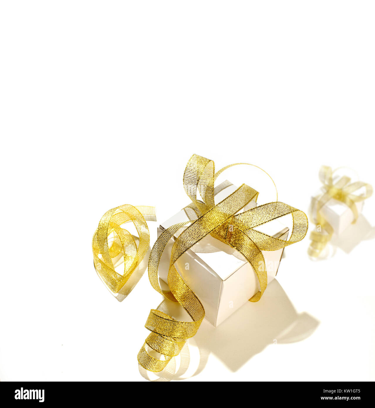 Celebration and events gift concept. The white gift box is tied with a ...