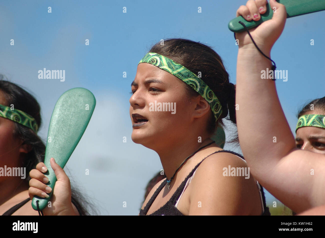 Maori women perform traditional dance, New Zealand Stock Photo Alamy