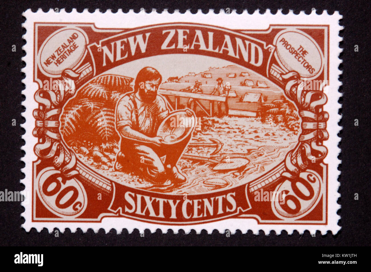 1989 60 cent stamp featuring a gold prospector in New Zealand Stock