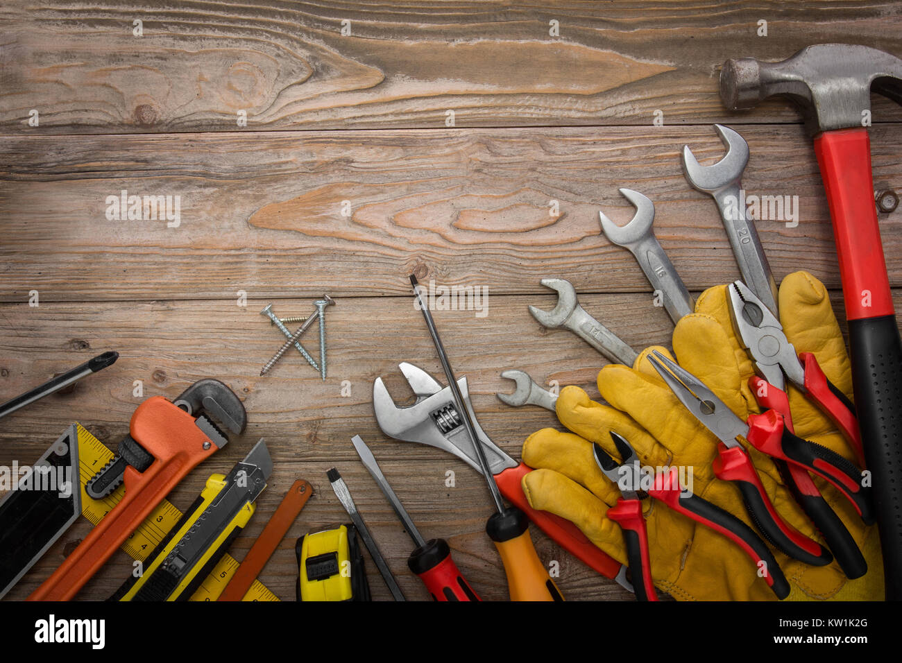 work tools on wood Stock Photo Alamy