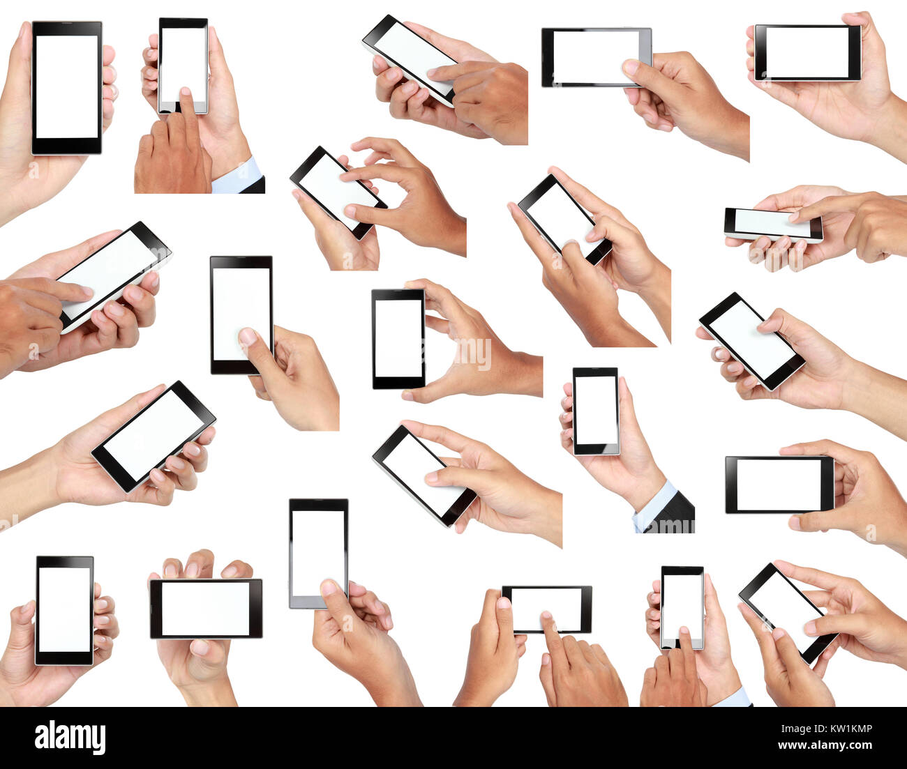 set of hand holding mobile smart phone with blank screen Stock Photo ...