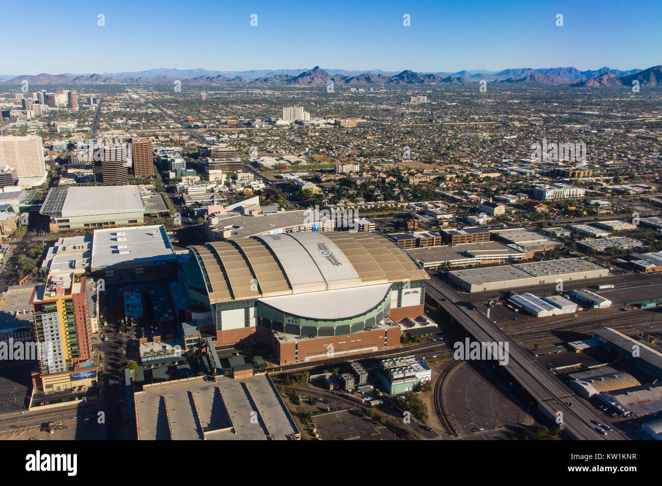 Aerial view of Chase Field in Phoenix, Arizona home of the Arizona Diamondbacks baseball franchise Stock Photo