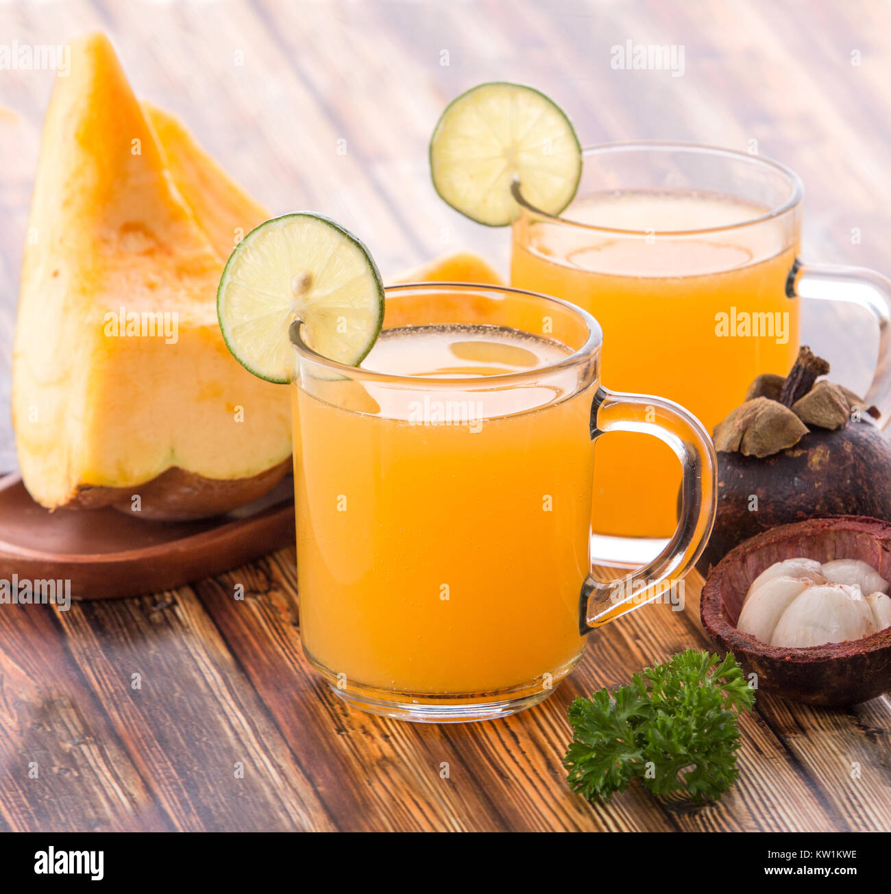 Castalope Fruit And Mangosteen Juice Stock Photo Alamy