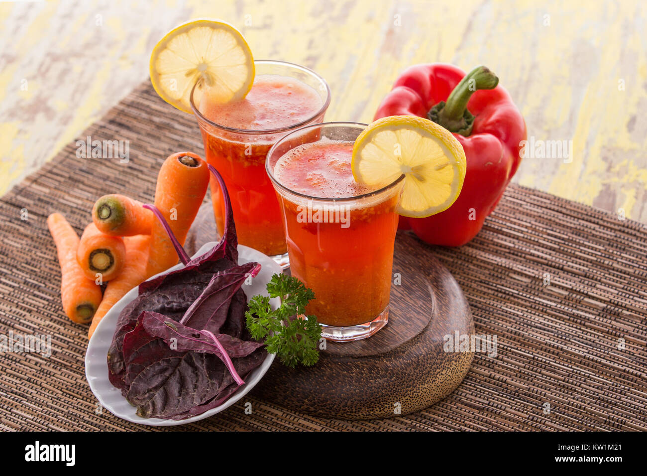 carrot red spinach and paprika mix Juice Stock Photo - Alamy