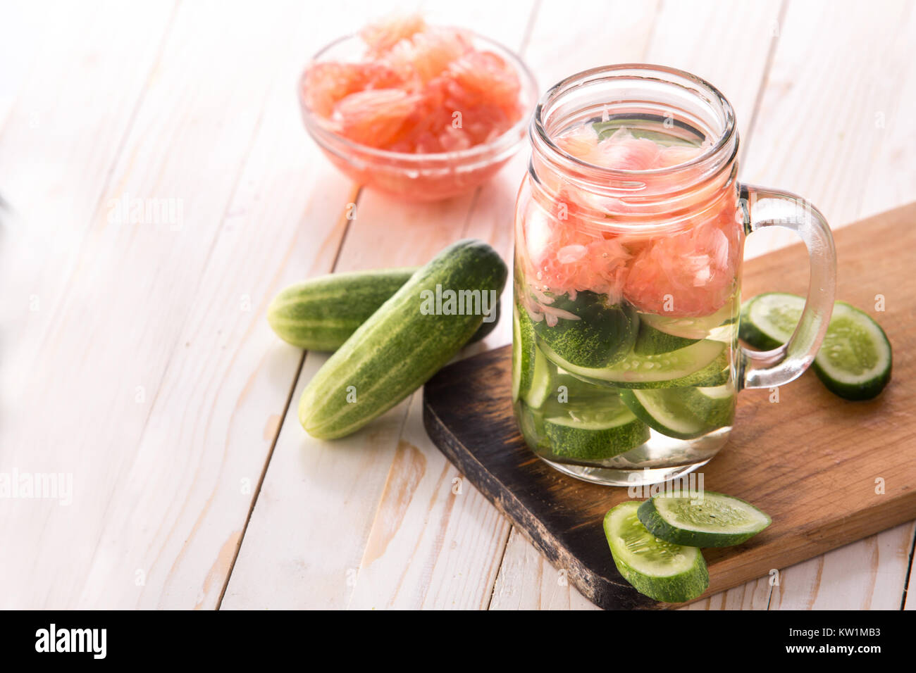 fresh fruit Flavored infused water mix of grapefruit and cucumb Stock