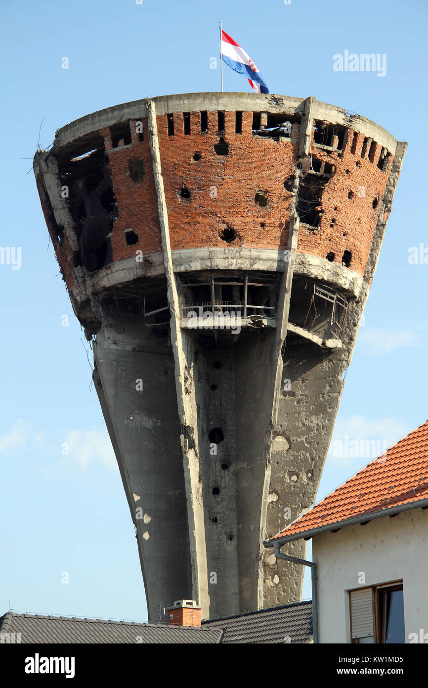 Water tower after war in Vukovar, Croatia Stock Photo