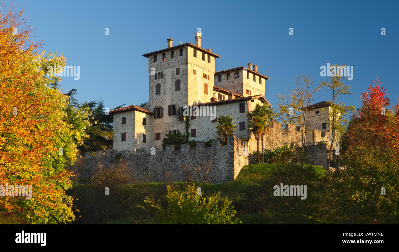 Autumn view of the medieval Cassacco castle in Friuli with the sunrise light, Italy Stock Photo