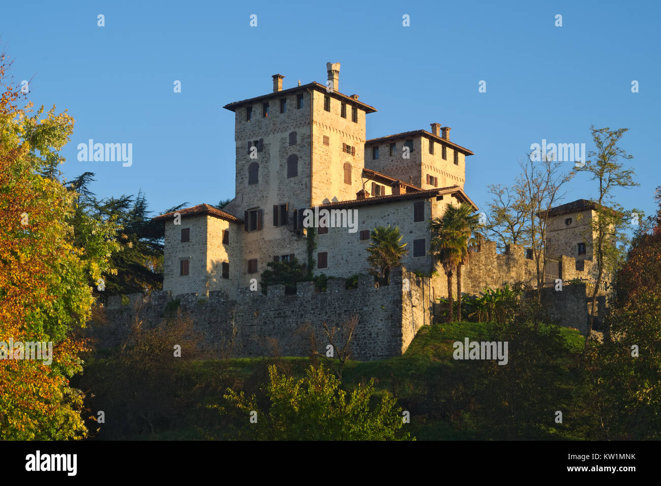 Autumn view of the medieval Cassacco castle in Friuli with the sunrise light, Italy Stock Photo