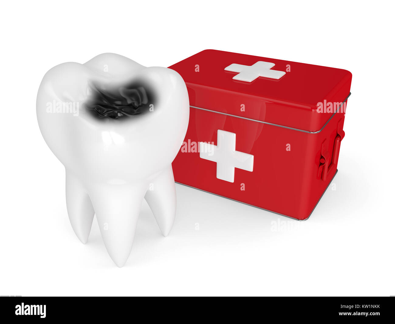 3d render of tooth with caries and first aid kit isolated on white ...