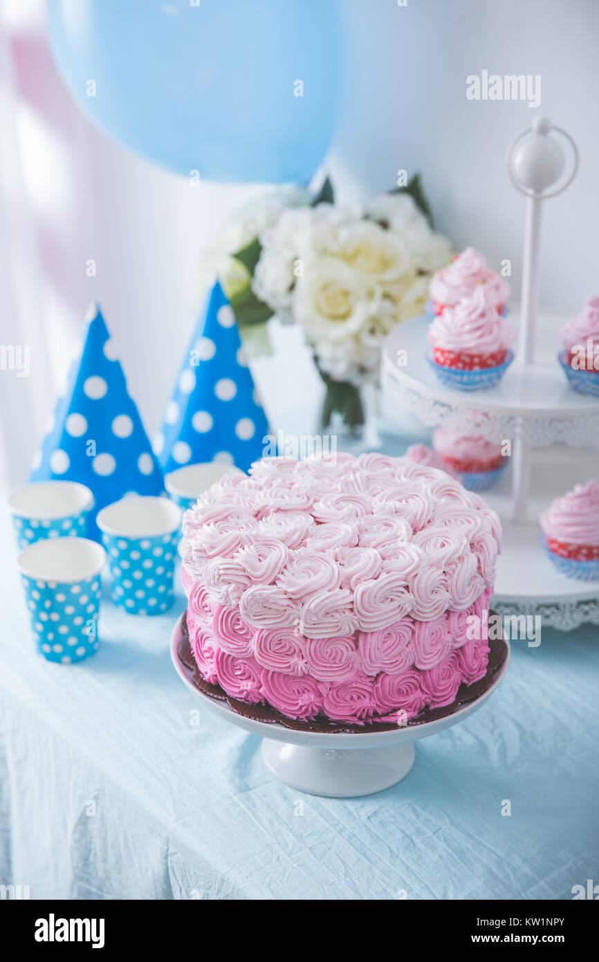 sweet corner of a birthday party Stock Photo Alamy