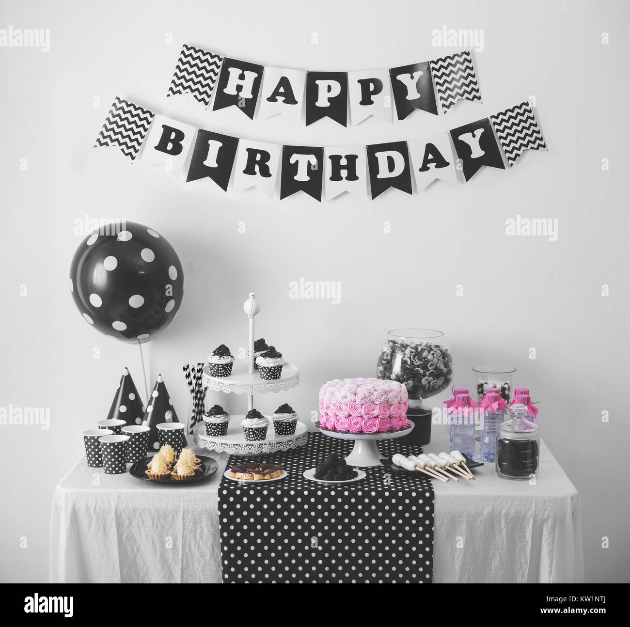 Black And White Birthday party decoration Stock Photo - Alamy
