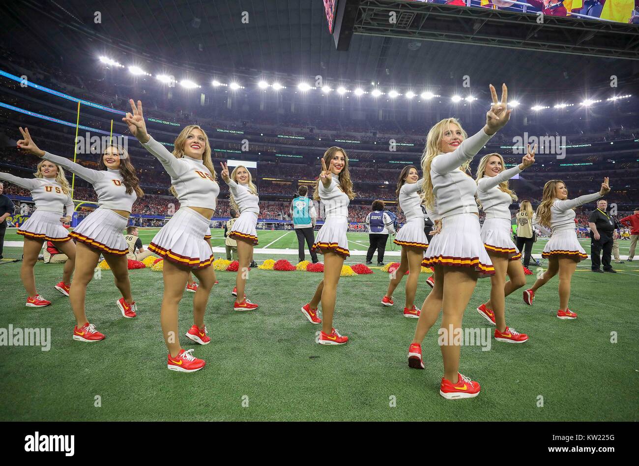 Arlington, TX, USA. 29th Dec, 2017. USC Trojans cheerleader cheer during the third quarter during the Goodyear Cotton Bowl Classic between the USC Trojans and the Ohio State Buckeyes at AT&T Stadium in Arlington, TX. John Glaser/CSM/Alamy Live News Stock Photo