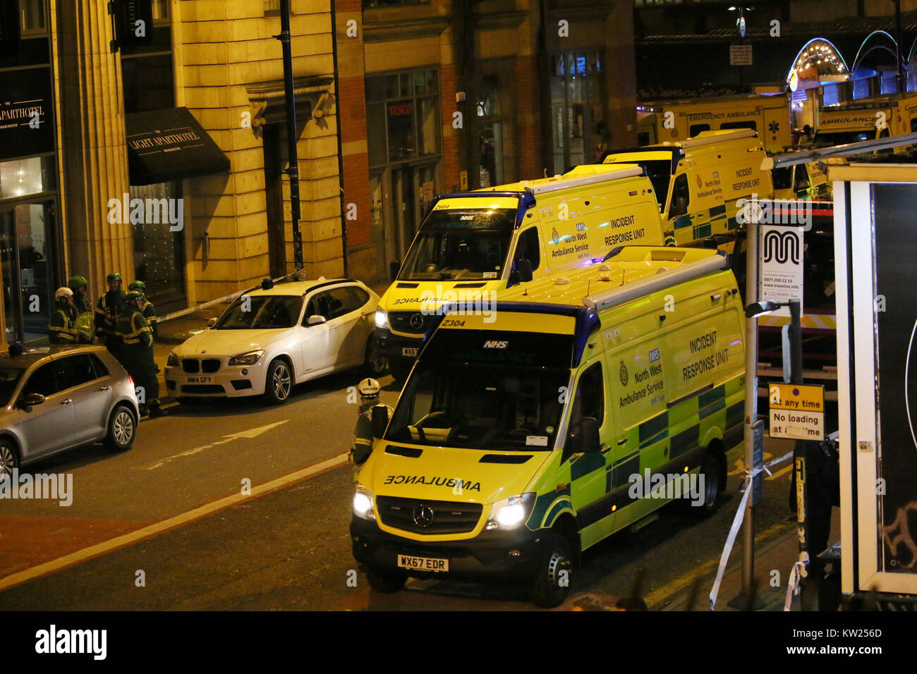 Manchester, UK. 30th December, 2017. Incident response units attend a
