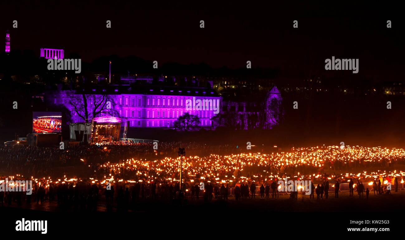 Edinburgh, UK. 30th Dec, 2017. Edinburgh torch light procession to start Hogmany celebrations for 2018 Stock Photo