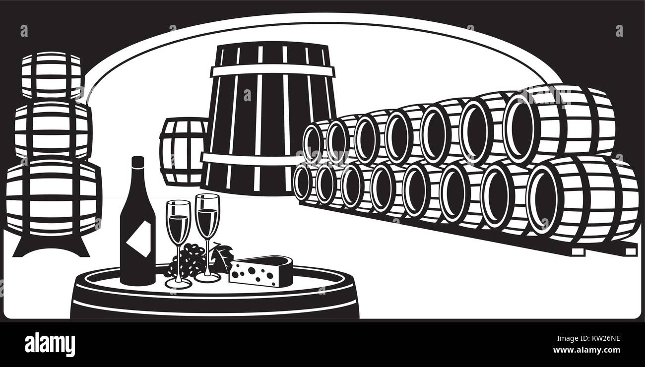 Wine cellar with a tasting plate - vector illustration Stock Vector ...