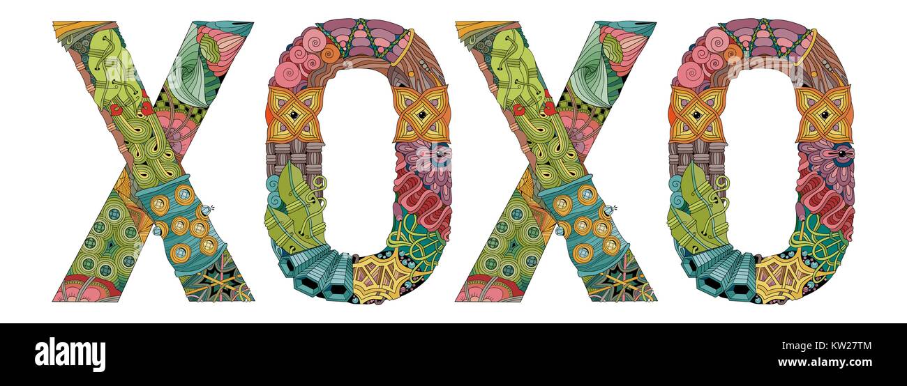 Handpainted art design. Hand drawn illustration word XOXO for tshirt