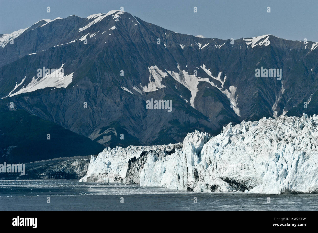 Hubbard Glacier located in eastern Alaska and part of Yukon, Canada, and named after Gardiner Hubbard. Stock Photo