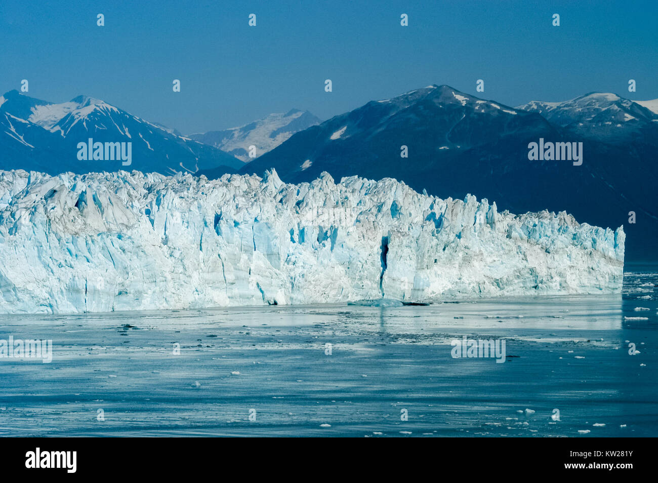 Hubbard Glacier located in eastern Alaska and part of Yukon, Canada, and named after Gardiner Hubbard. Stock Photo
