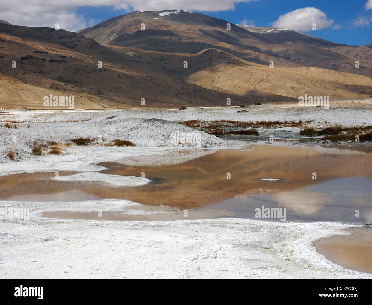 Valley of hot mineralized springs in the Ladakh, Himalayas, Northern India. Stock Photo
