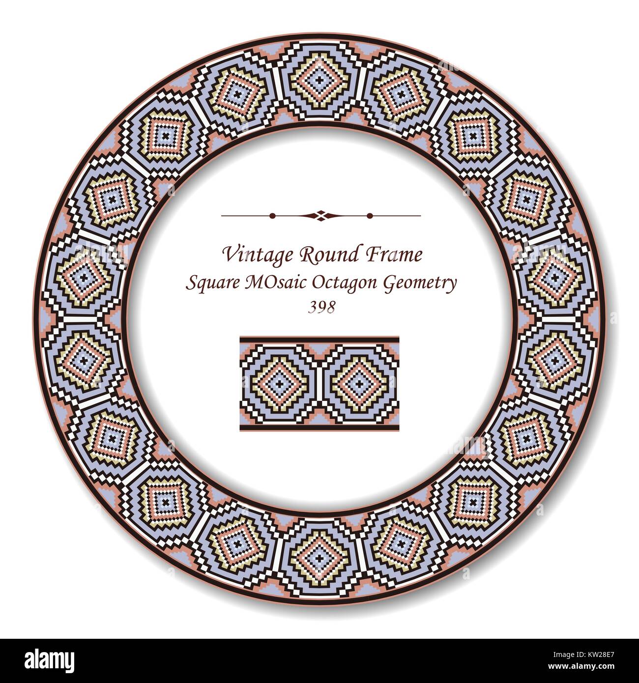 Vintage Round Retro Frame of Square MOsaic Octagon Geometry Stock ...